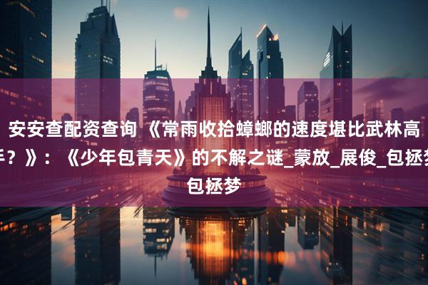 安安查配资查询 《常雨收拾蟑螂的速度堪比武林高手？》：《少年包青天》的不解之谜_蒙放_展俊_包拯梦